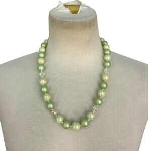 Vintage Round Sea Foam Green & Iridescent Beaded Necklace